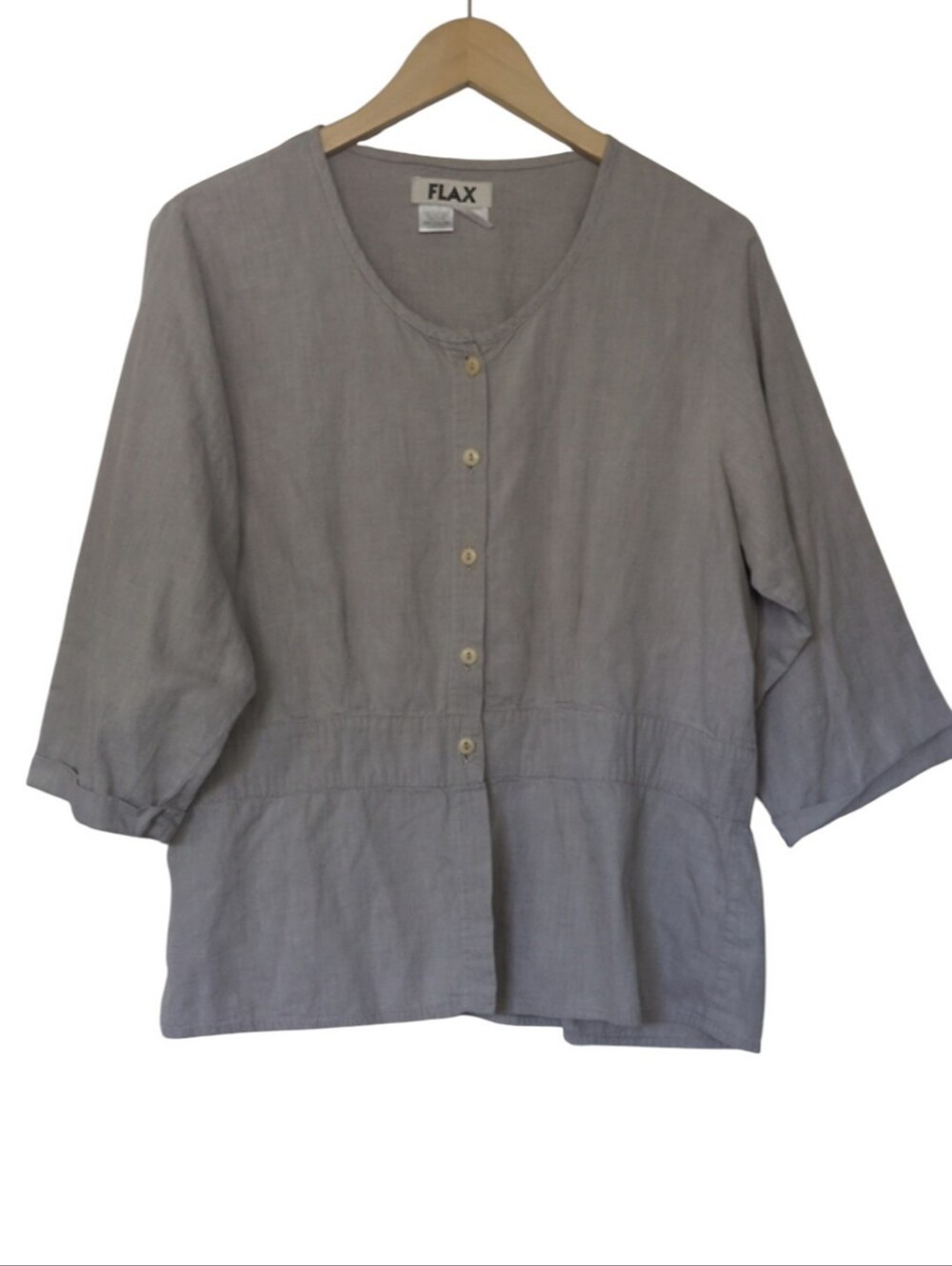 Flax Button Down Top 100% Cotton Grey Medium Short Sleeves Lightweight